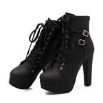 Susanny Women Autumn Round Toe Lace Up Ankle Buckle Chunky High Heel Platform Knight Martin Boots