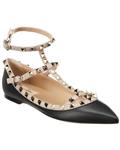 VALENTINO Rockstud Caged Leather Ballerina Flat, 39, Black