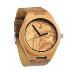 Treehut Mens Wooden Olive Ashe Bamboo Watch with Genuine Brown Leather Strap