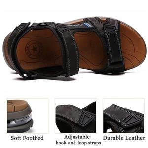 Visionreast Mens Leather Sandals Open Toe Outdoor Hiking Sandals Air Cushion Sport Sandals Waterproof Beach Sandals 