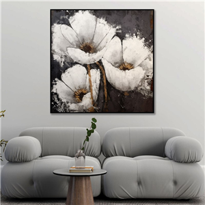 تابلو مدرن گل های کاغذی سفید نمای رنگ روغن