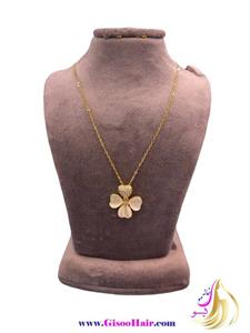 گردنبند پلاک و زنجیر استیل طرح گل چهار برگ کد 510