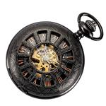 Smart.Deal Skeleton Pocket Watch Special 12-Little-Window Case Design Men Black Mechanical with Chain Box