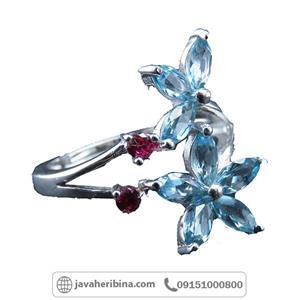 انگشتر چند جواهر نقره زنانه توپاز و یاقوت گارنت