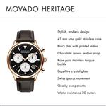 Movado Mens Heritage Rose Gold Chronograph Watch with Printed Index, Black/Brown/Pink/Gold (3650021)