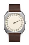 slow Jo 17 - Swiss Made one-hand 24 hour watch - Silver with dark brown leather band