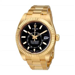 Rolex Sky-Dweller Black Dial Automatic Mens 18kt Yellow Gold Oyster Watch 326938CSO 