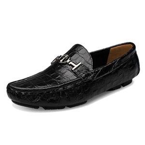 TRULAND Mens Crocodile Pattern Genuine Leather Slip-on Penny Loafers Plus Size 