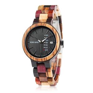 Womens Wooden Watches Colorful Bamboo with Week Date Display Handmade Natural Wood Casual Wirst for Ladies Female Perfect Gift 