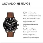 Movado Men's Heritage Chronograph Watch with a Printed Index Dial, Grey/Brown/Black (Model 3650060)