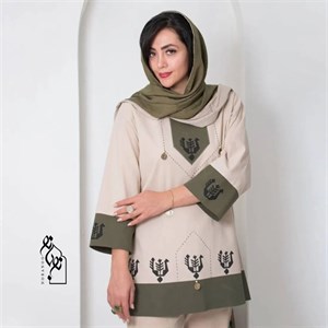 مانتو لینن زنانه نچرال طرح توکا کد 23378