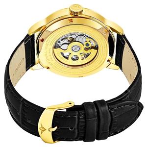 Stuhrling Men's 133.33352 Symphony Automatic Gold-Plated Black Leather Strap Watch