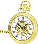 Stuhrling Original Men's 6053.33333 Vintage Mechanical Skeleton 23K Gold Plated Pocket Watch