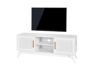 میز تلویزیون حصیری سفید چوبی TF484