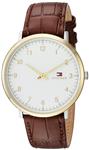 Tommy Hilfiger Men's Sophisticated Sport Silver and Gold Quartz Watch with Leather Calfskin Strap, Brown, 20 (Model: 1791340)