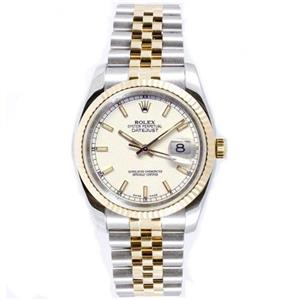Rolex Mens New Style Heavy Band Stainless Steel & 18K Gold Datejust Model 116233 Jubilee Band Fluted Bezel White Stick Dial 