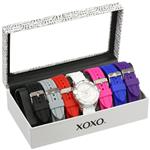 XOXO Women's Analog Watch with Silver-Tone Case, White Dial, 7 Interchangeable Bands Included - Official XOXO Woman's Silver-Tone Watch, Silicone Buckle Straps - Model: XO9043