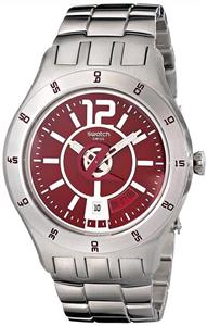swatch Men's YTS405G Quartz Date Red Dial Stainless Steel Watch 