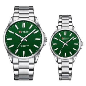 ساعت مچی ست زنانه و مردانه کارن بندفلزی CURREN 9090 ساعت اورجینال ضداب - سیلور زرد