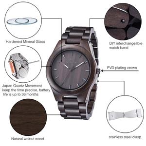 Men's Wooden Watch Sentai Handmade Vintage Quartz Watches Natural Wrist 