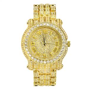 Techno Pave Totally Iced Out Pave Gold Tone Hip Hop Men's Bling Bling Watch 