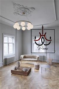 لوستر مدرن مولکولی مینیمال 8 لامپ رینگ گرد سیلور  - مشکی استاتیک / دوازده لامپ