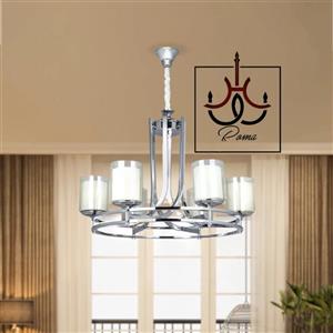 لوستر مدرن مدل عصایی دو رینگ 6 شاخه رنگ سیلور 