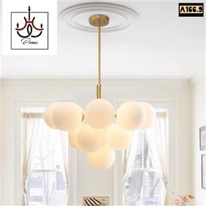 آویز مدرن مینیمال مولکولی خوشه ای 10 لامپ  - زیتونی