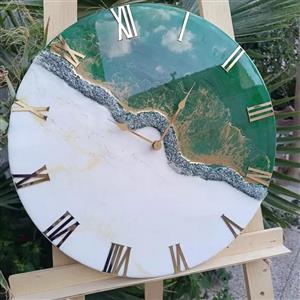 ساعت دیواری رزینی سبز سفید قطر۶۰
