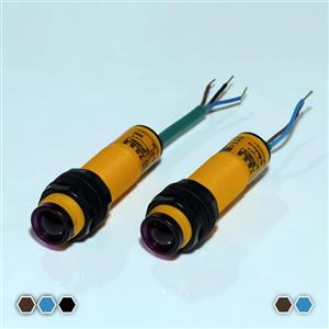 سنسور نوری دو طرفه تبریز سنسور، PNP-NC-NO، قطر 18mm، چهار پین، فاصله تشخیص 600cm، کد OS186000-P