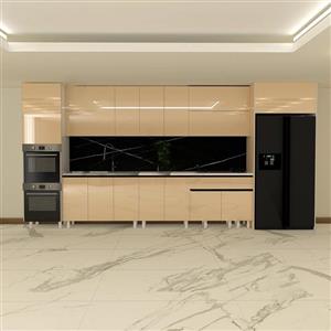 کابینت اماده هایگلاس ترک 4.6 متری دستگیره مخفی دارای باکس یخچال و فر