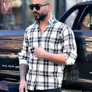 پیراهن چهارخانه مردانه آستین بلند تمام نخ (دوخت ترک) - سبز / L