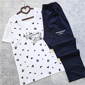 ست تیشرت و شلوار چاپ قلب و گلدوزی