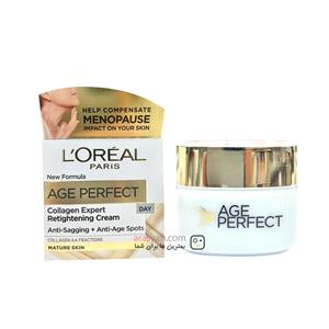 کرم روز ضد چروک و آبرسان صورت لورال Loreal بالای 50 سال مدل ایج پرفکت Age Perfect حجم 50 میل