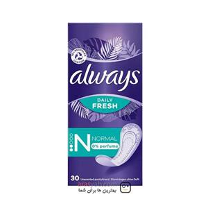 پد روزانه سایز نرمال آلویز Always بدون رایحه مدل Daily Fresh بسته 30 عددی