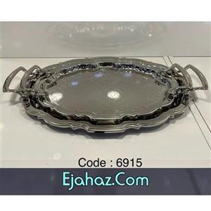 سینی استیل پذیرایی دو سایز وارداتی بیضی نیلوفر tray 6915