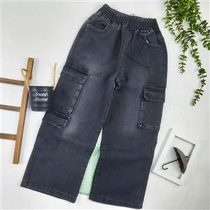 شلوار جین کارگو زغالی بچه گانه 8 سال کد 8263