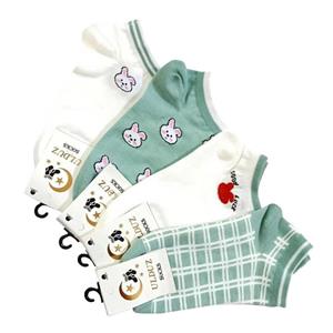 پک 4 جفتی جوراب ساق کوتاه زنانه (سایز 37 تا 41) مدل طرح دار خرگوشی سبز و سفید