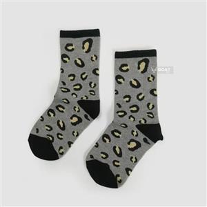 جوراب فانتزی دخترانه پلنگی-طوسی | ساق بلند