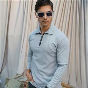 تیشرت نیم زیپ آستین بلند مردانه - کرمی / L