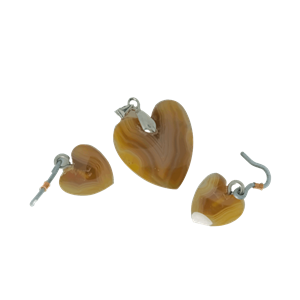 نیم ست گوشواره و گردنبند قلب سنگ عقیق سلیمانی عسلی کد E23