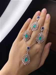 نیم ست جواهری زمرد و یاقوت کد ۱۱۶۹