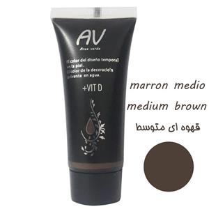 رنگ تاتو پایه آب AV رنگ MARRON MEDIO رنگ قهوه ای متوسط حجم 20 میلی لیتر 