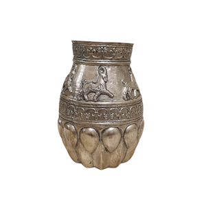 گلدان سیمین هخامنشی مسی آبکاری نقره 14*20 