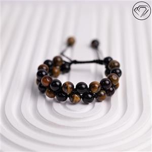 دستبند زنانه مردانه دو ردیف چشم ببر و عقیق سیاه مدل GA-2423