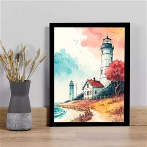 تابلو هنری فانوس دریایی و خانه چوبی کد 907