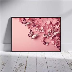 تابلو هنری پروانه‌های صورتی کد 661