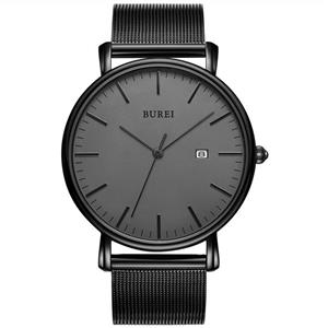 BUREI Men's Fashion Minimalist Wrist Watch Analog Date with Stainless Steel Mesh/Leather Band