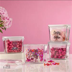 ظرف شیشه ای مستطیل در دار 920 سی سی چاپدار لیمون کد 2227