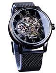 Forsining Minimalist Retro Design Staempunk Mechanical Skeleton Wrist Watch Transparent Business Mesh Band Watch